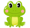 The frog is green and small.