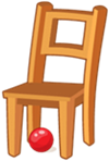 The ball rolled under the chair.