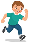 The boy is running across the road.