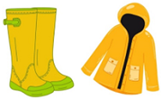 A raincoat and rubber boots