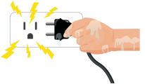 You must not touch electrical wires with wet hands.